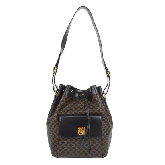 Celine Black Brown Macadam Bucket Shoulder Bag MC97/2 XX40528Celine Black Brown - Picture 1 of 8